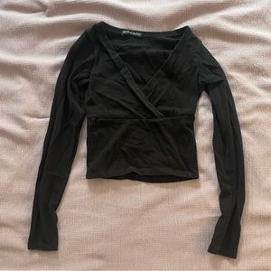 Brandy Melville Black Amara Surplice Long Sleeve